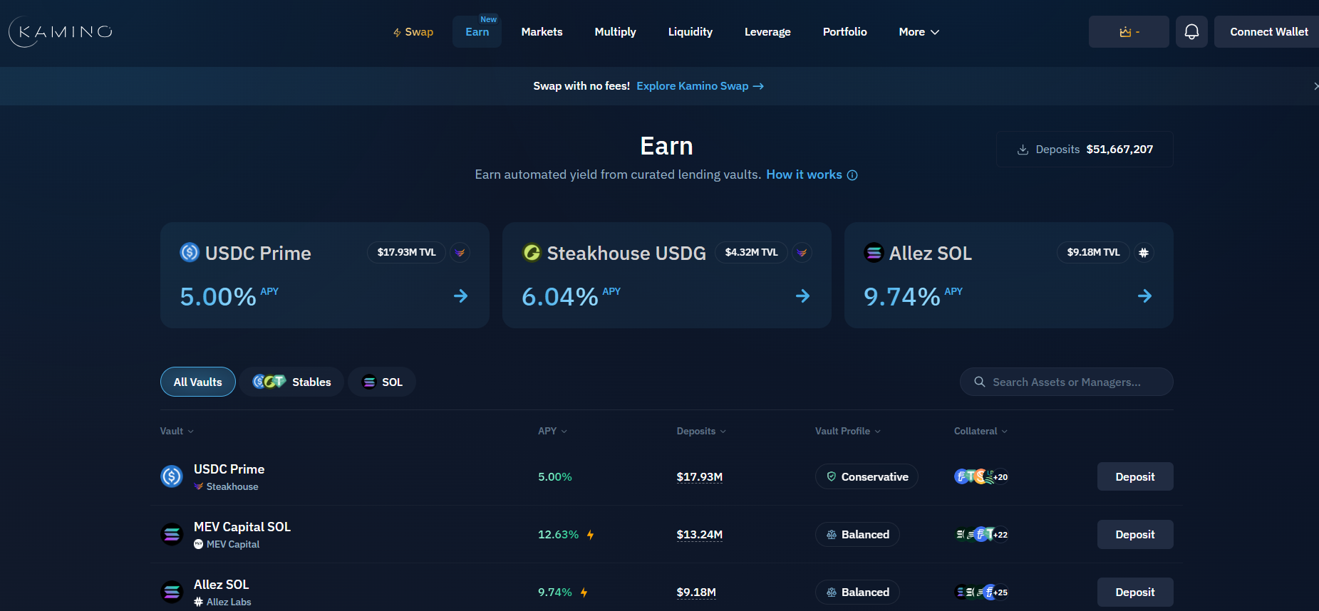 Giao diện website https://v2.kamino.finance/earn/lend - The Block LAB